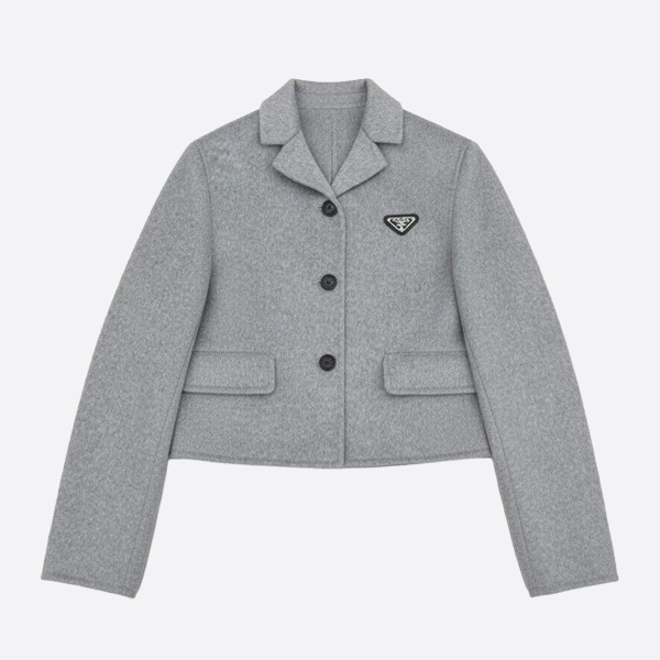 プラダ クロップドウール テーラードジャケット グレー