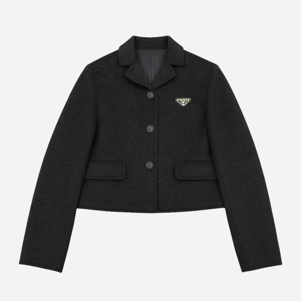 プラダ クロップドウール テーラードジャケット ブラック
