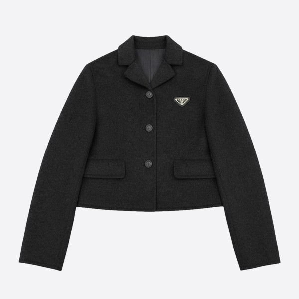 プラダ クロップドウール テーラードジャケット ブラック