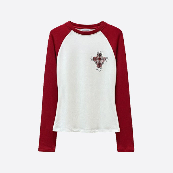 クロムハーツ クロスパッチ ラグランロングスリーブTシャツ レッド