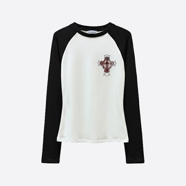 クロムハーツ クロスパッチ ラグランロングスリーブTシャツ ブラック