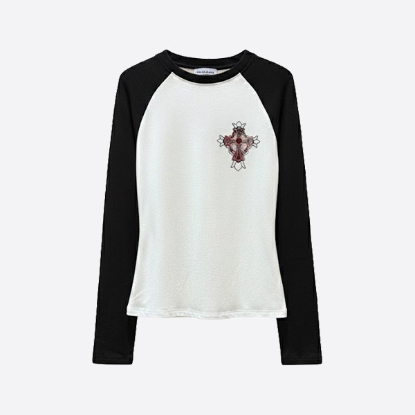 クロムハーツ クロスパッチ ラグランロングスリーブTシャツ ブラック