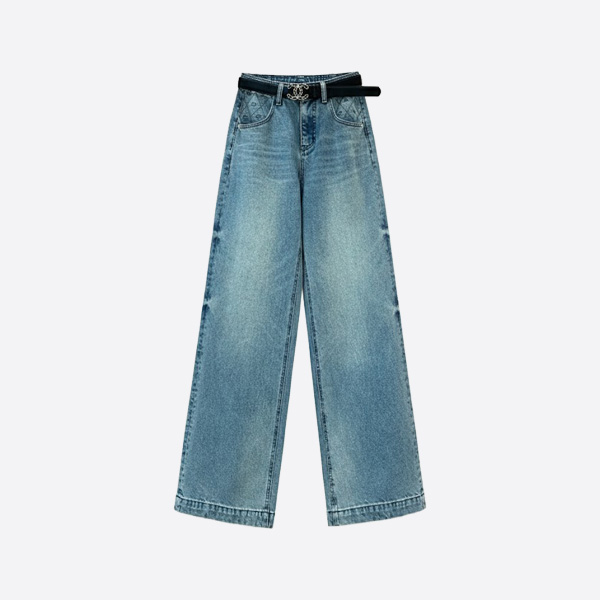 シャネル ハイウエスト ロゴ刺繍 ワイドデニムパンツ