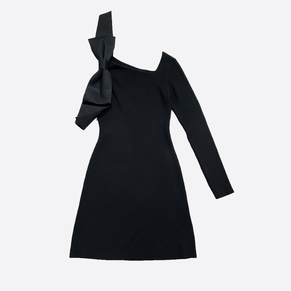 シャネル リボン ワンショルダー ニットドレス