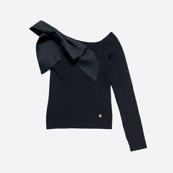 シャネル リボン ワンショルダー ニットトップス