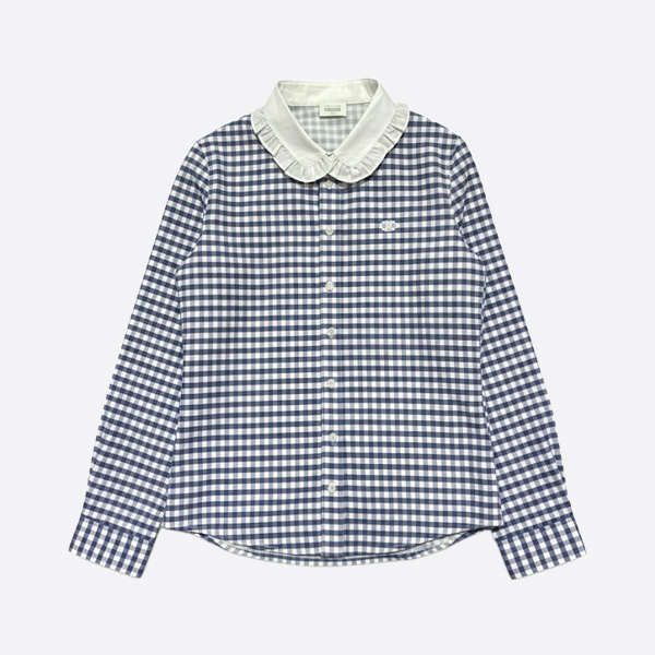 セリーヌ ギンガムチェック ラッフルカラー シャツ