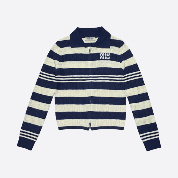 ミュウミュウ ストライプ ジップアップ カーディガン