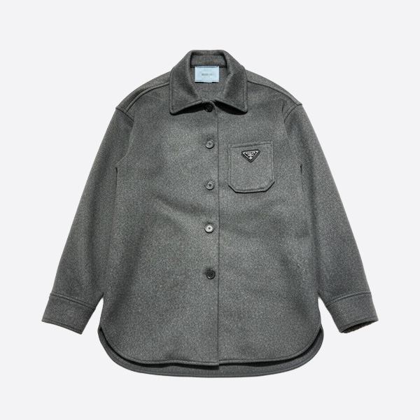 プラダ ウール オーバーシャツ エナメルトライアングルロゴ付き
