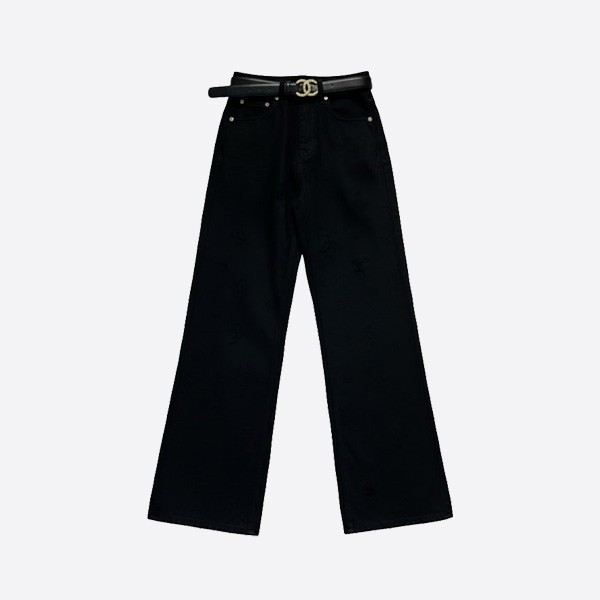 シャネル CCロゴ ジャカード ワイドパンツ ブラック