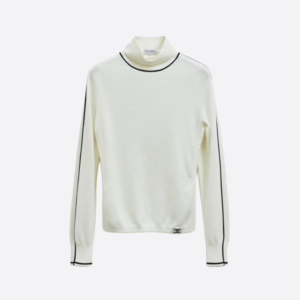 シャネル シグネチャートリム ウールニットトップス ホワイト