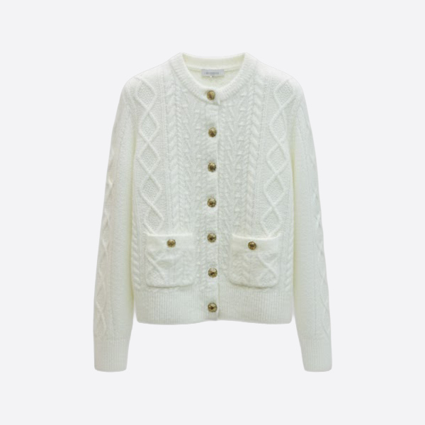 シャネル ケーブルニット ウール＆カシミヤ カーディガン ホワイト