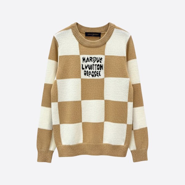 ルイヴィトン ダミエチェックロゴニットセーター ブラウン