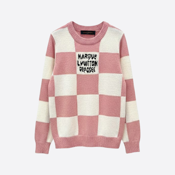 ルイヴィトン ダミエチェックロゴニットセーター ピンク