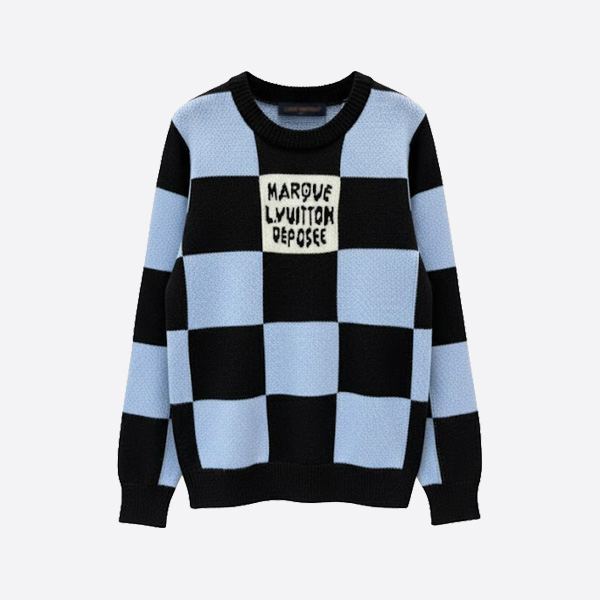 ルイヴィトン ダミエチェックロゴニットセーター ブルー