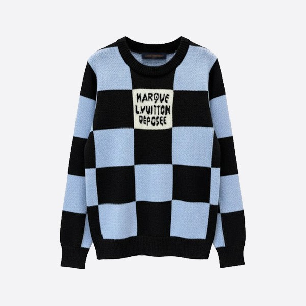 ルイヴィトン ダミエチェックロゴニットセーター ブルー