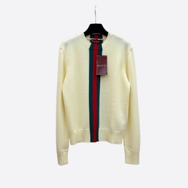 グッチウェブストライプ クルーネック ニットセーターアイボリー × レッドグリーンライン