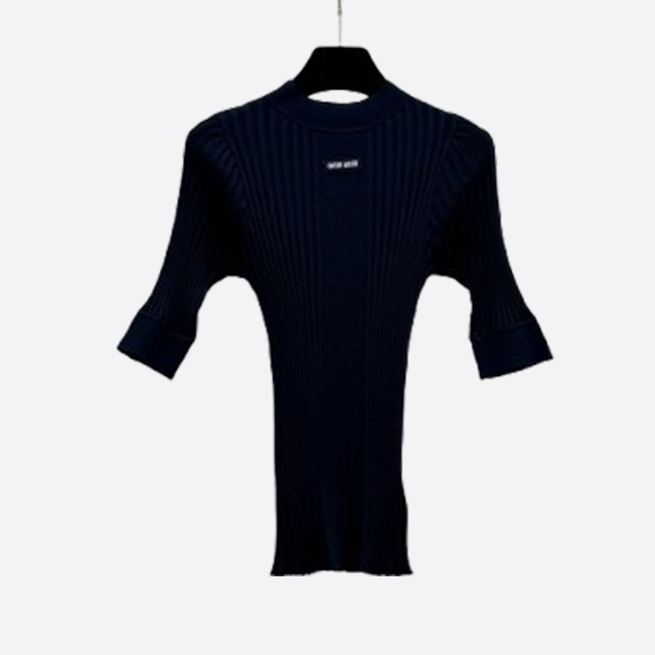 ミュウミュウ リブニット フレアスリーブ トップス ネイビー