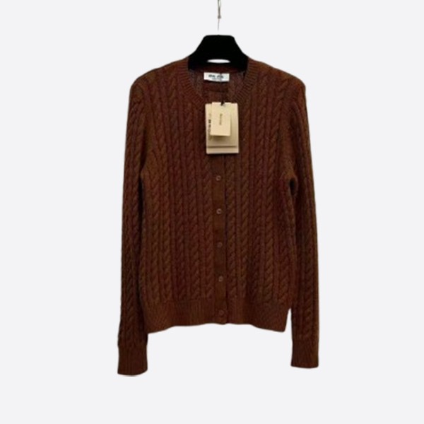 ミュウミュウ ケーブルニット カーディガン ブラウン