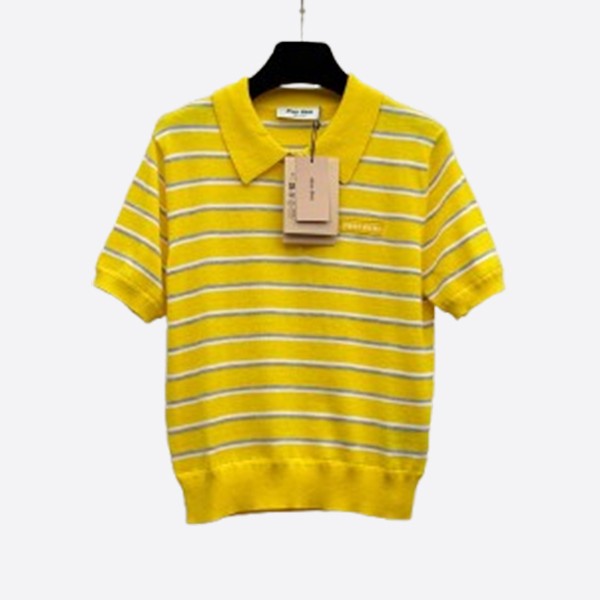 ミュウミュウ ストライプ ポロシャツ イエロー