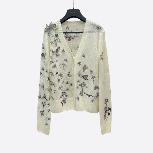 ディオール フローラル刺繍 カシミヤ カーディガン アイボリー