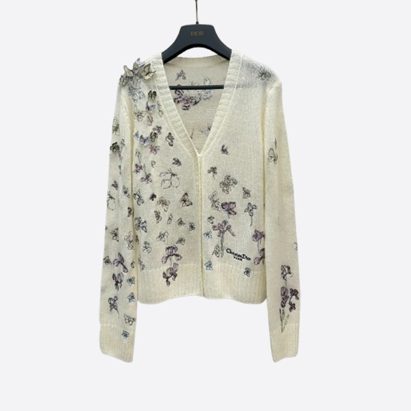 ディオール フローラル刺繍 カシミヤ カーディガン アイボリー