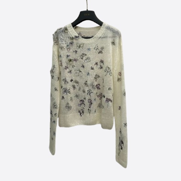 ディオール フローラル刺繍 カシミヤ ロングスリーブ アイボリー