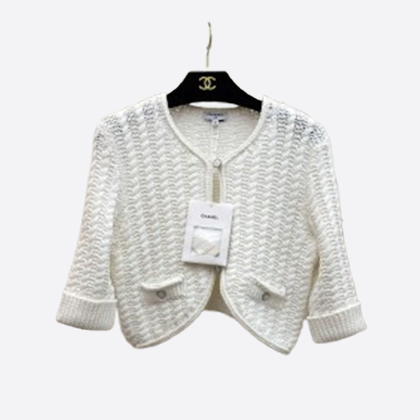 シャネル ツイード クロップド カーディガン ホワイト