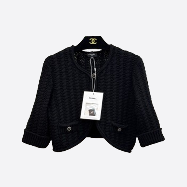 シャネル ツイード クロップド カーディガン ブラック