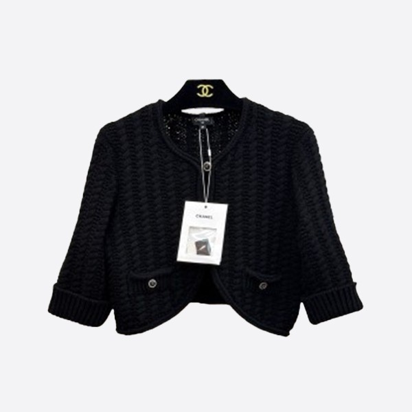 シャネル ツイード クロップド カーディガン ブラック