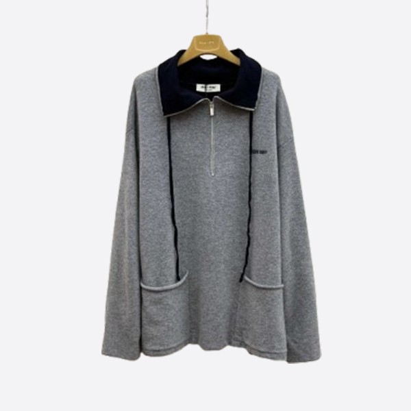 ミュウミュウ ウール ハーフジップ プルオーバー グレー