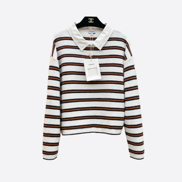 シャネル ボーダー ニット ポロシャツ ホワイト