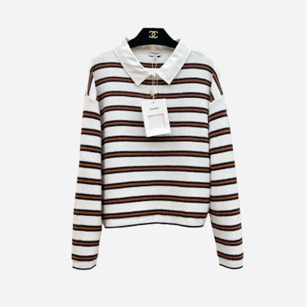シャネル ボーダー ニット ポロシャツ ホワイト