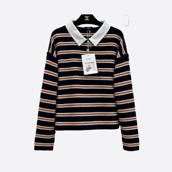 シャネル ボーダー ニット ポロシャツ ネイビー