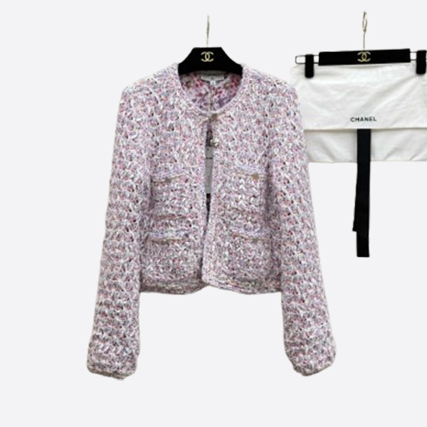 シャネル ツイード クロップド ジャケット パステルマルチ