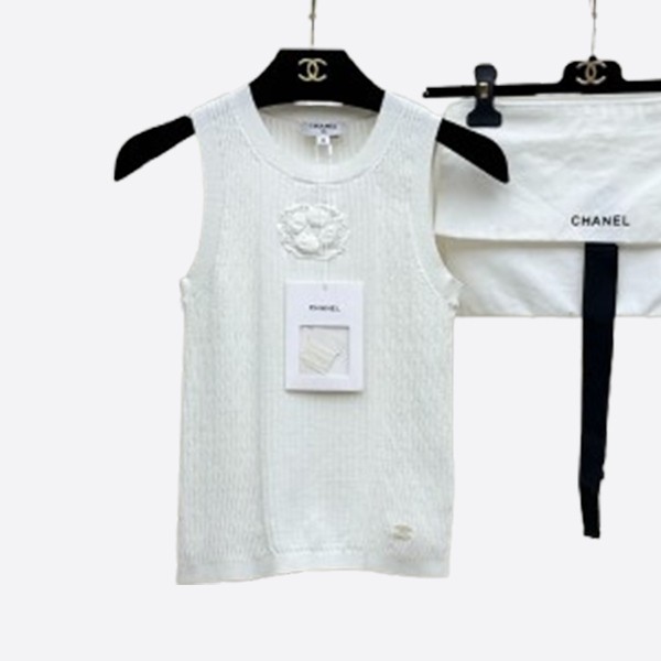 シャネル カメリア ニット タンクトップ ホワイト