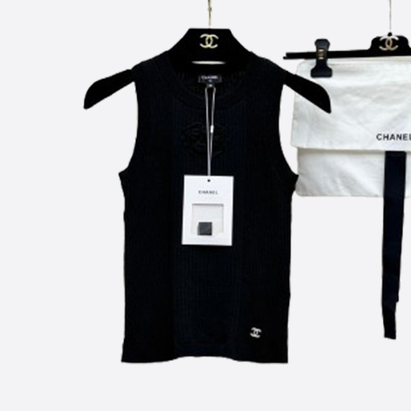 シャネル カメリア ニット タンクトップ ブラック