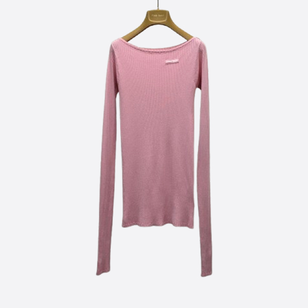 ミュウミュウ マイクロロゴ シルクニット ワンショル風 長袖インナー ピンク