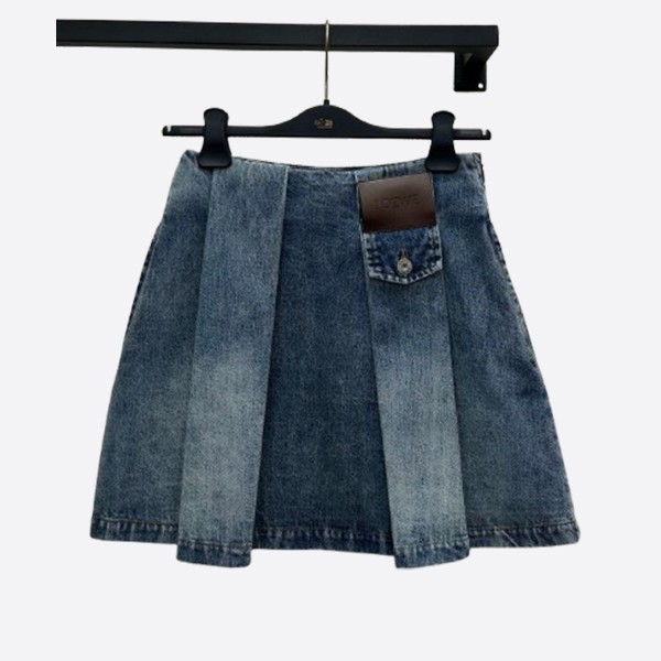 ロエベ クラシックデニム プリーツミニスカート