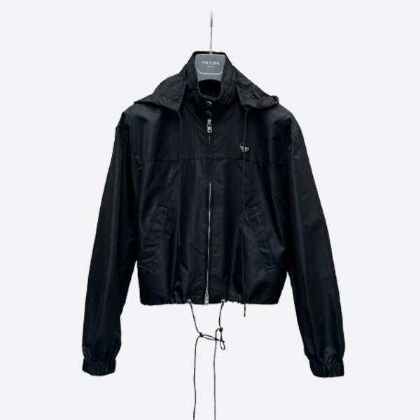 プラダ ショート丈 ドローストリング ジップアップ マウンテンジャケット ブラック