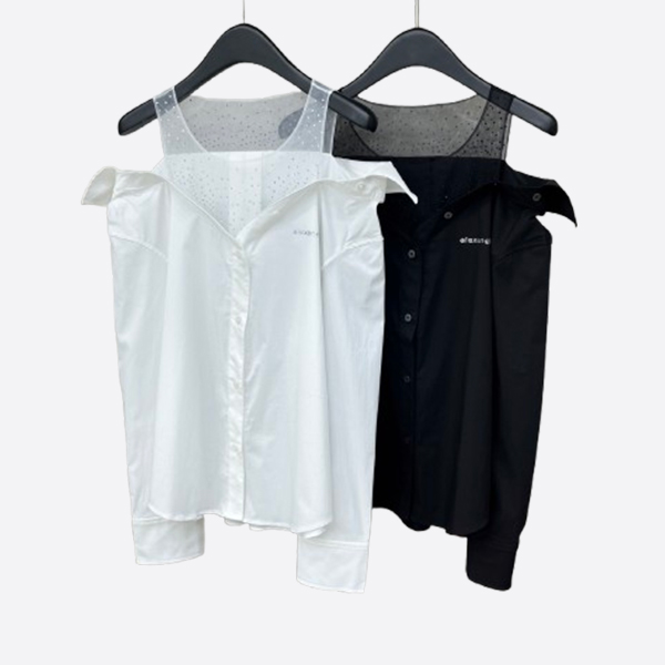 アレキサンダーワン ヘビーワーク ラインストーン加工 フェイクレイヤード 長袖シャツ