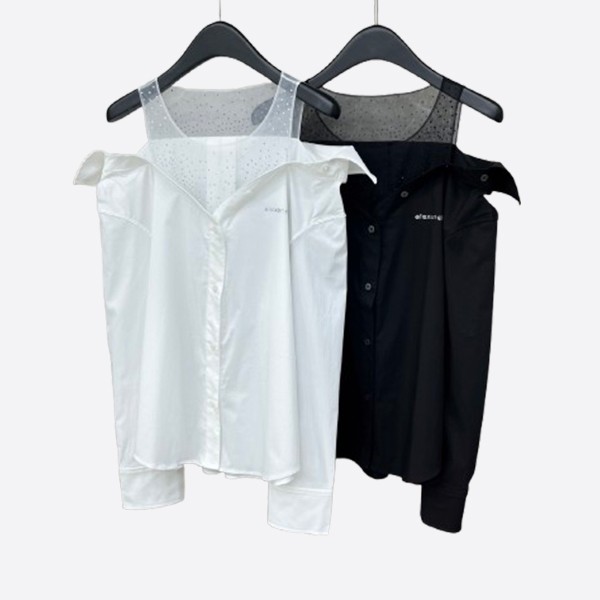 アレキサンダーワン ヘビーワーク ラインストーン加工 フェイクレイヤード 長袖シャツ